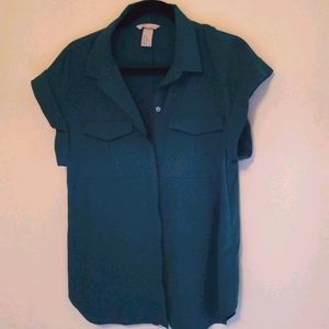 Emerald green button down blouse